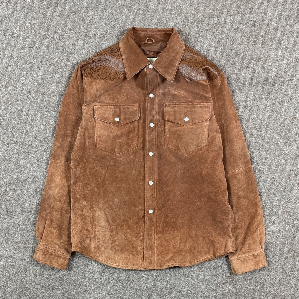 M. Julian Wilsons Suede Leather Western Pearl Snap Button Down Shirt Men’s XS
